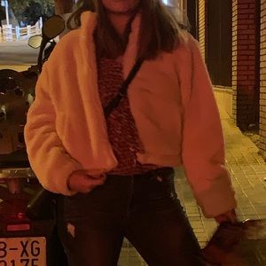 Primark cream/white fury cropped jacket size S